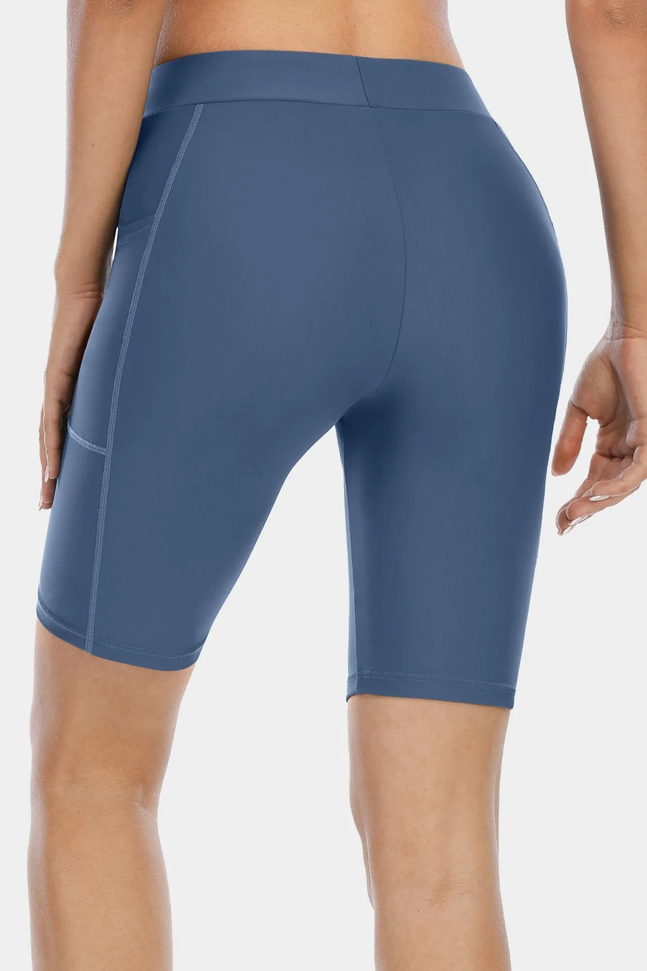 Solid High Waist Pocket Swim Shorts