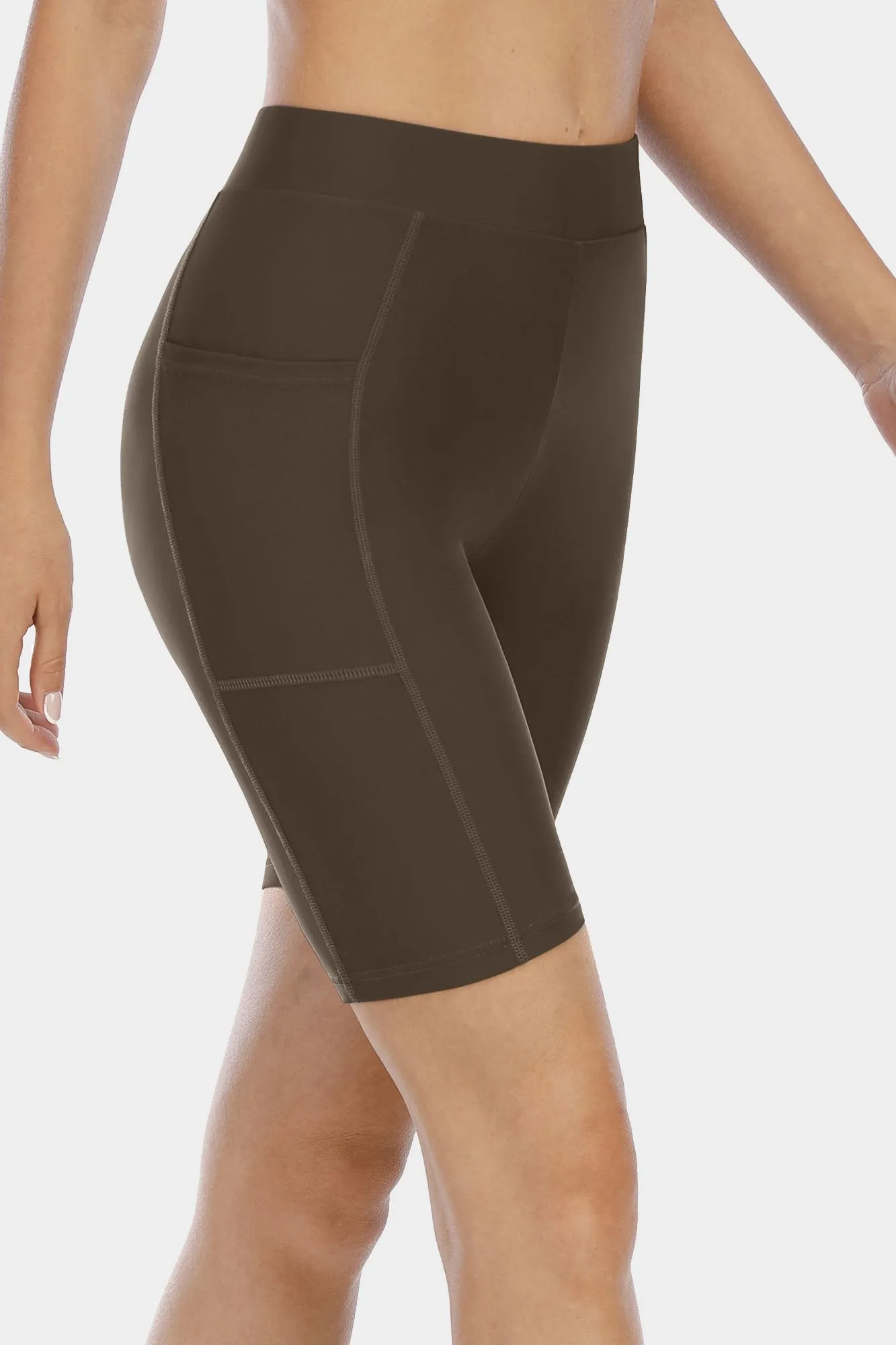 Solid High Waist Pocket Swim Shorts