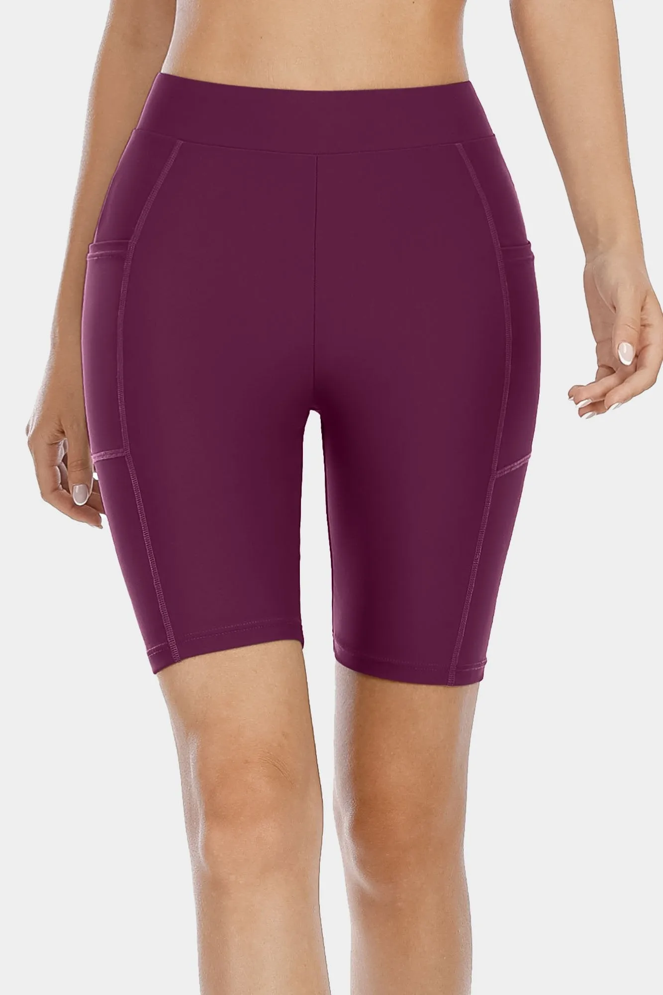 Solid High Waist Pocket Swim Shorts
