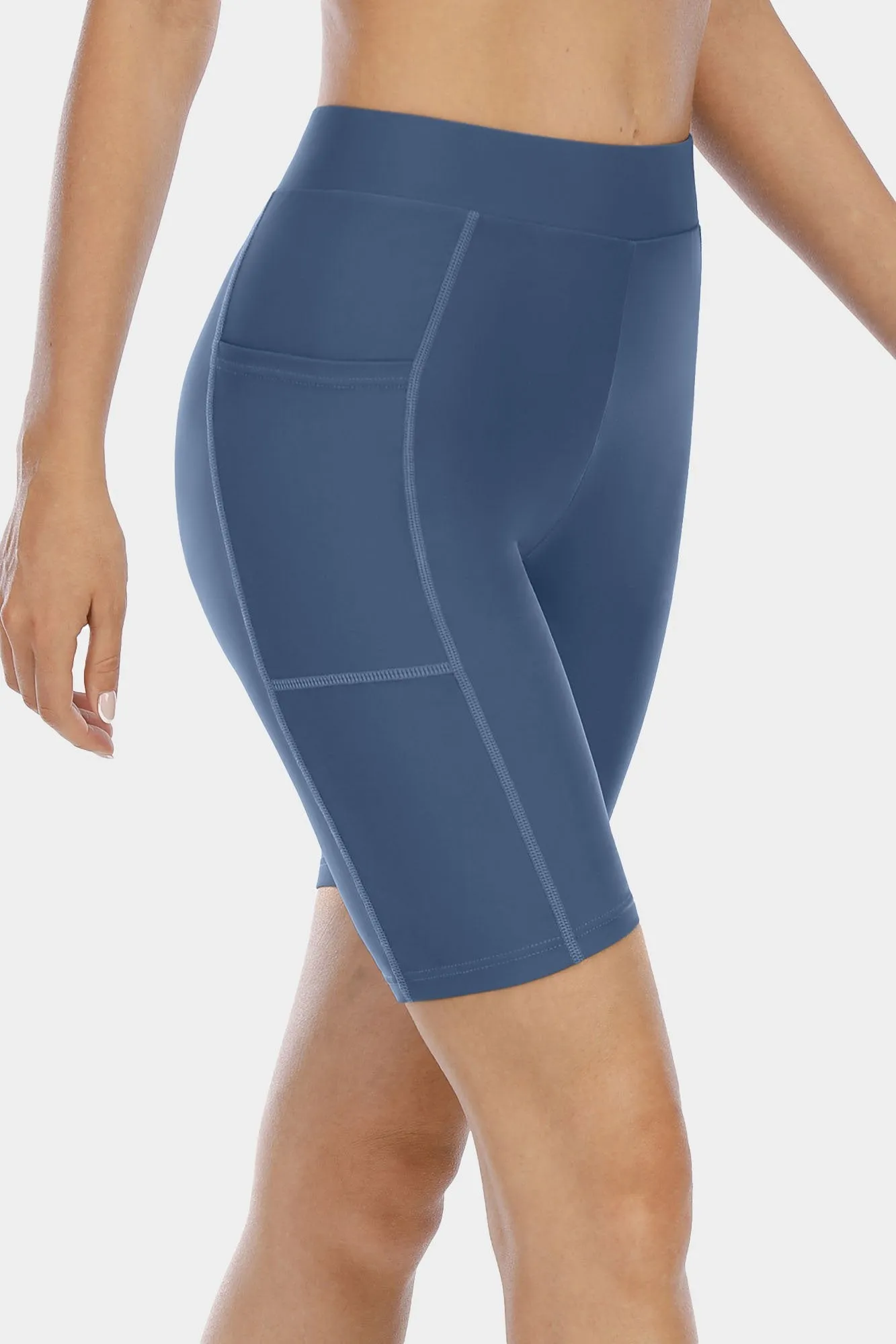 Solid High Waist Pocket Swim Shorts
