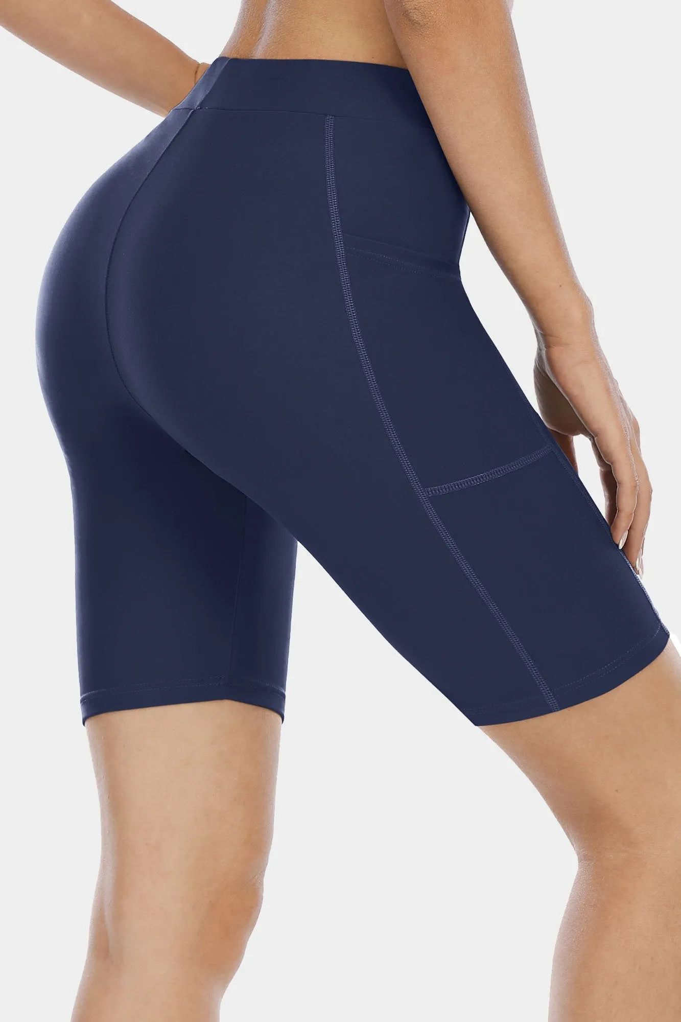 Solid High Waist Pocket Swim Shorts