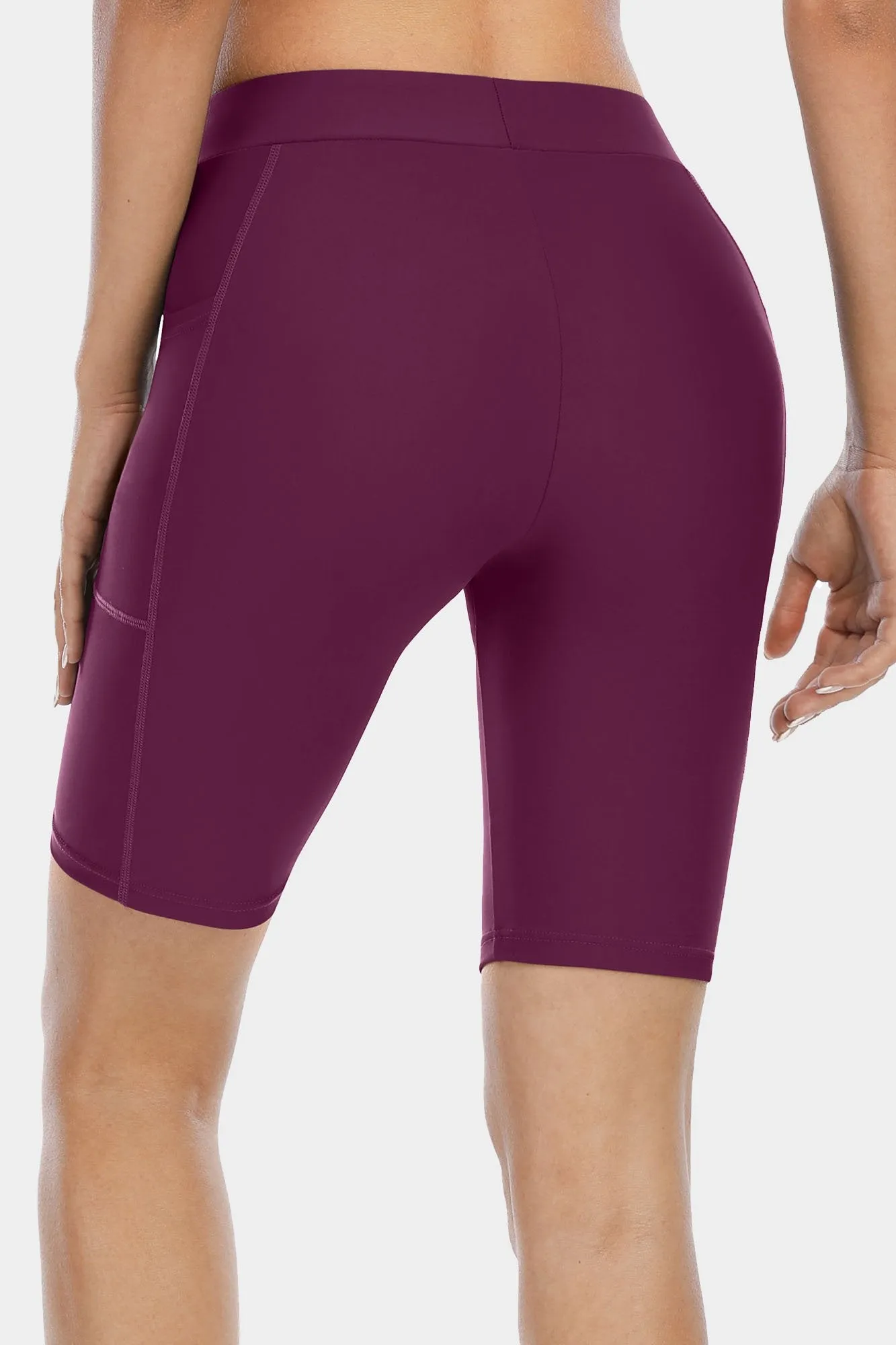 Solid High Waist Pocket Swim Shorts
