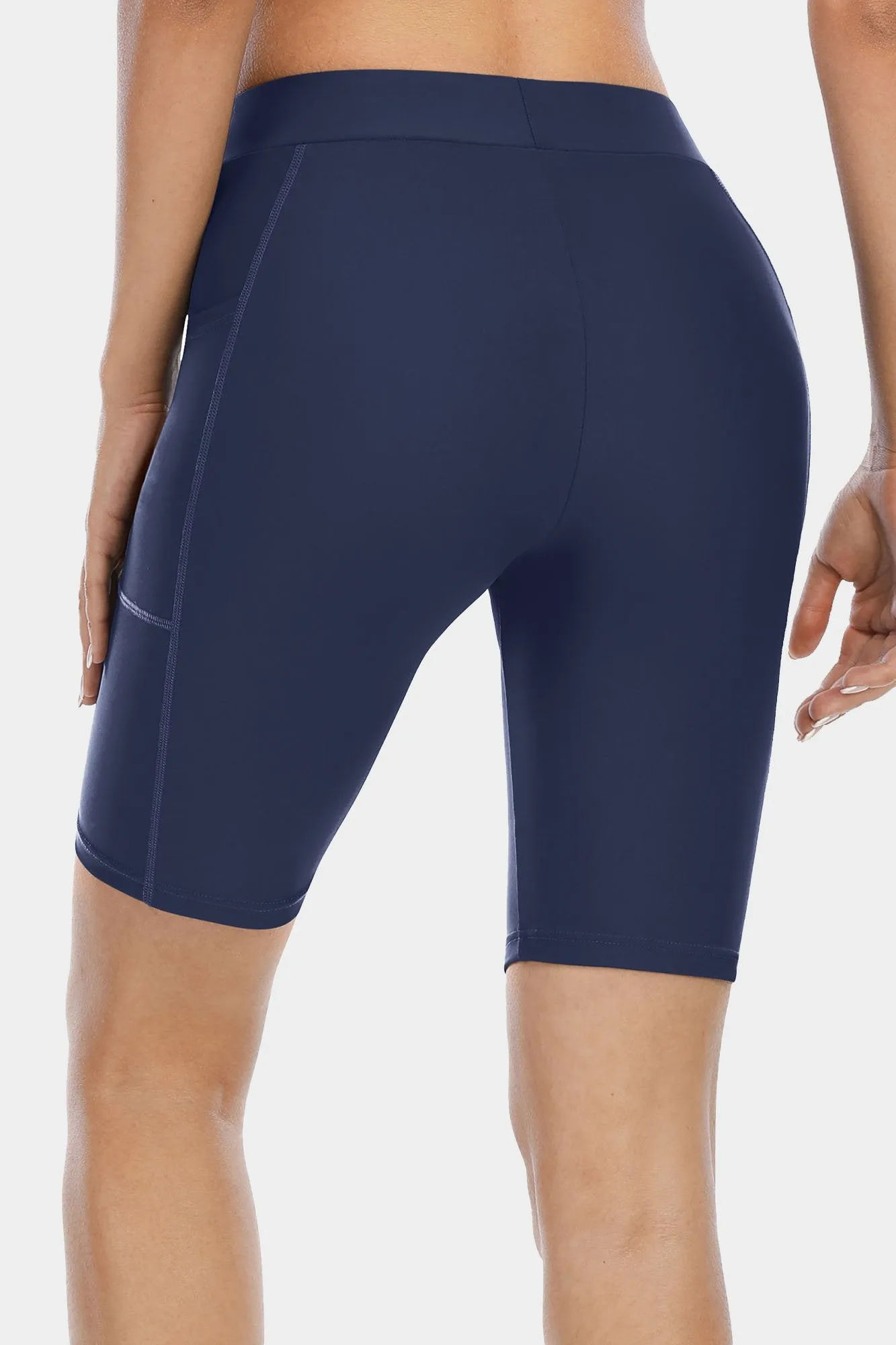 Solid High Waist Pocket Swim Shorts