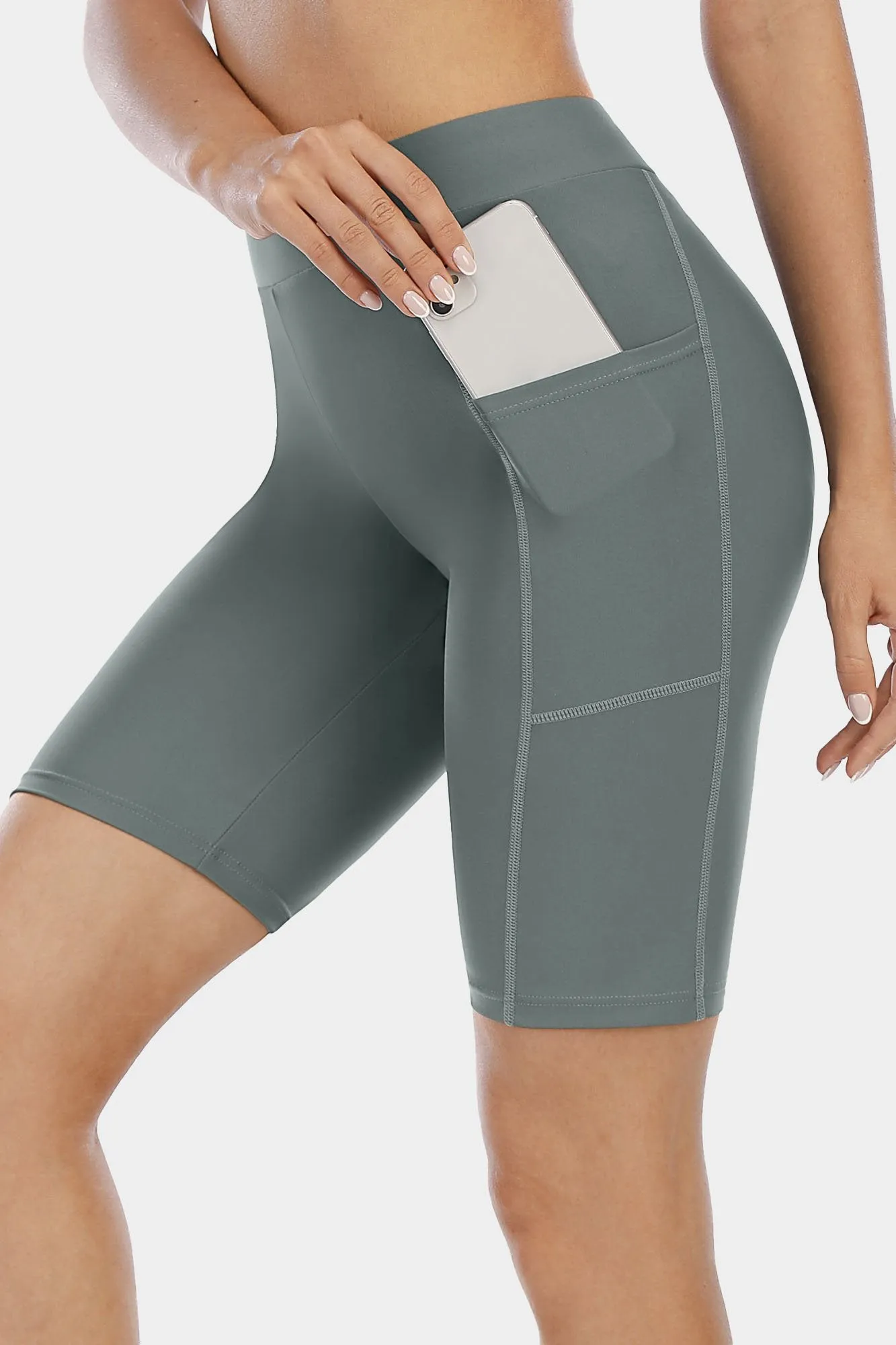Solid High Waist Pocket Swim Shorts