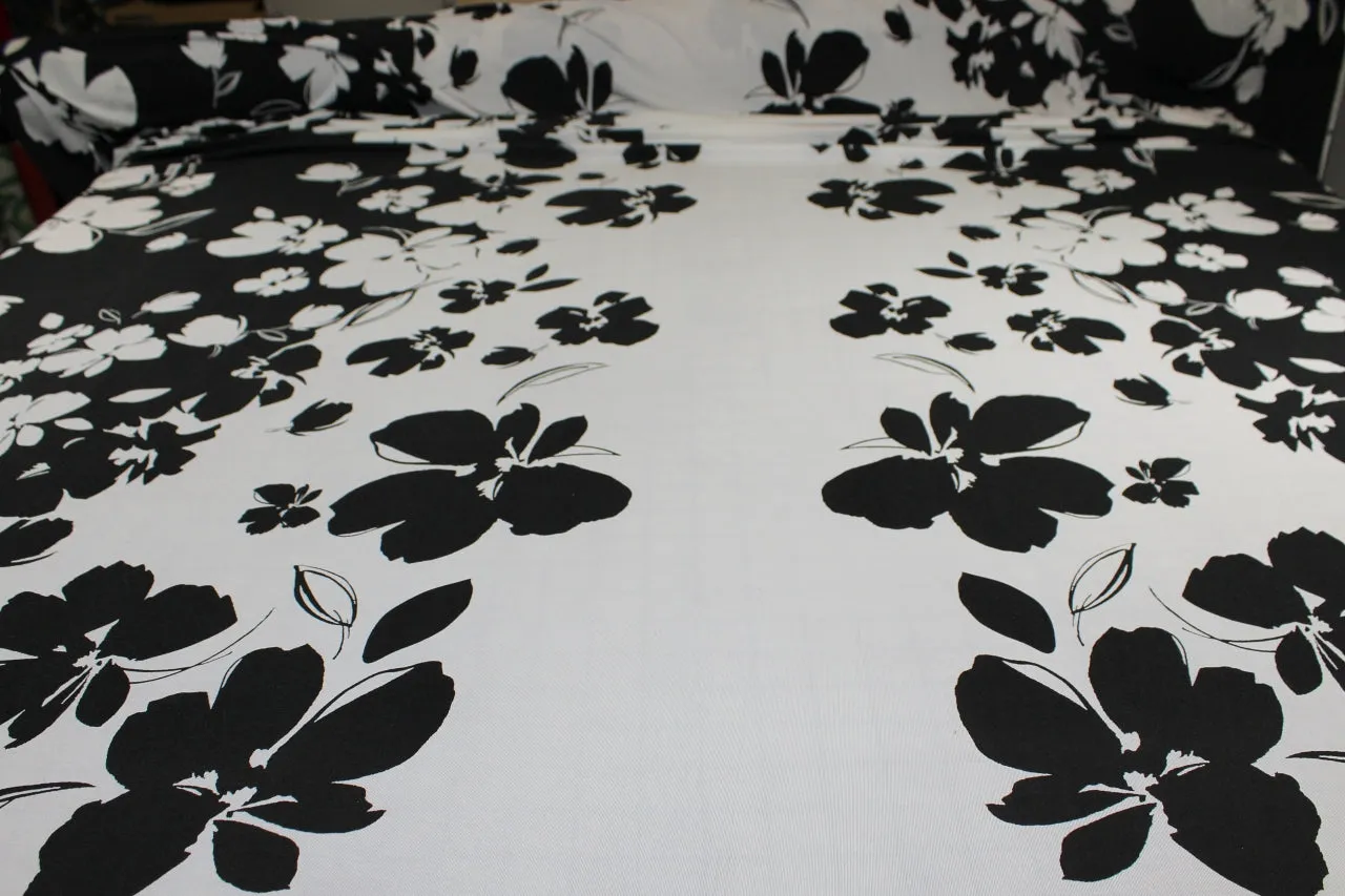 Stretchy Double Border Rayon Jersey Panel Print- Black/White