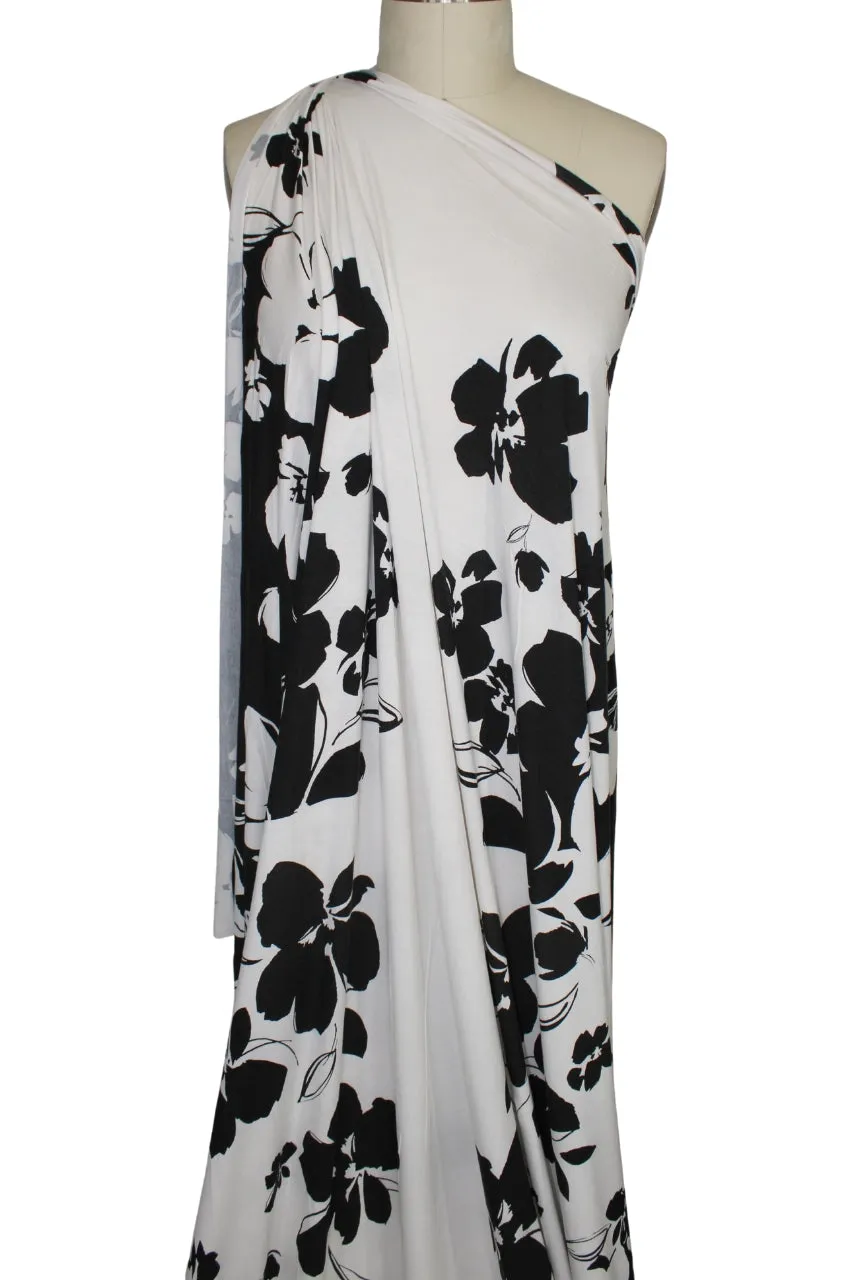 Stretchy Double Border Rayon Jersey Panel Print- Black/White