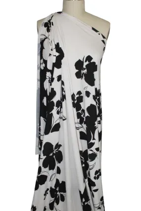 Stretchy Double Border Rayon Jersey Panel Print- Black/White