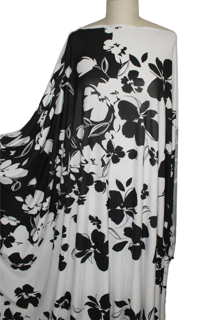 Stretchy Double Border Rayon Jersey Panel Print- Black/White