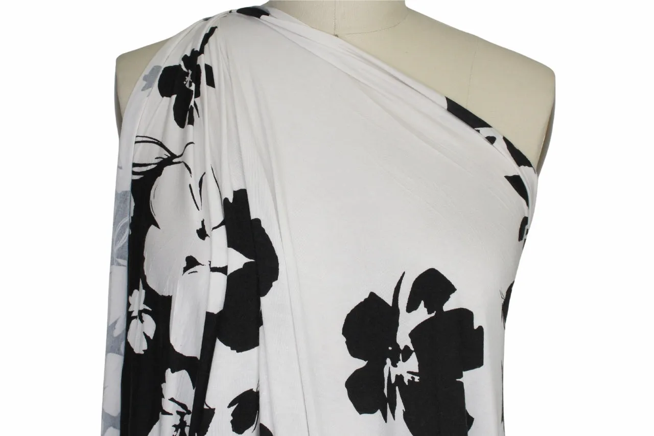 Stretchy Double Border Rayon Jersey Panel Print- Black/White