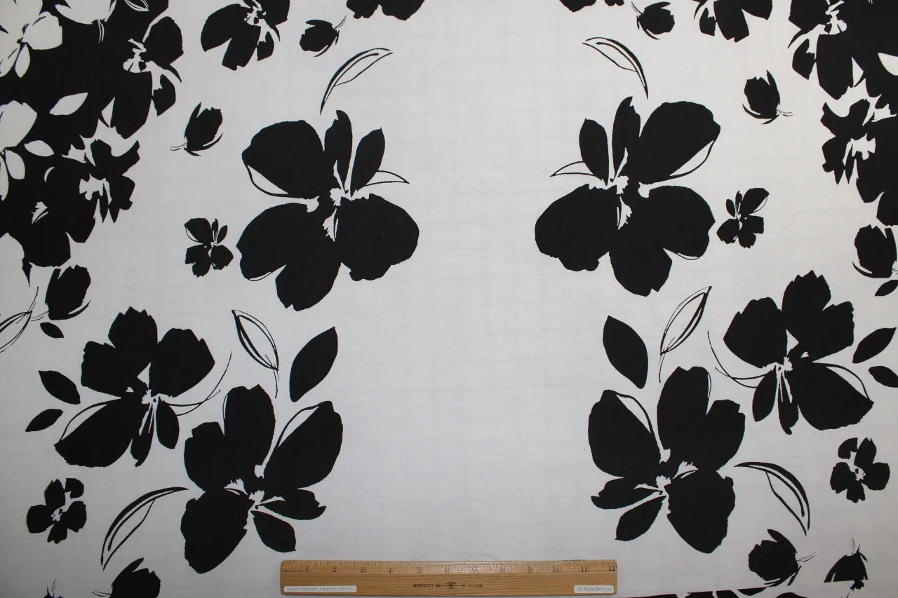 Stretchy Double Border Rayon Jersey Panel Print- Black/White