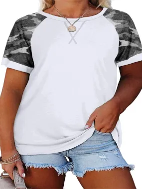 Summer Short Sleeve Camouflage Printing Plus Size T-Shirt Women Casual Patchwork Tops