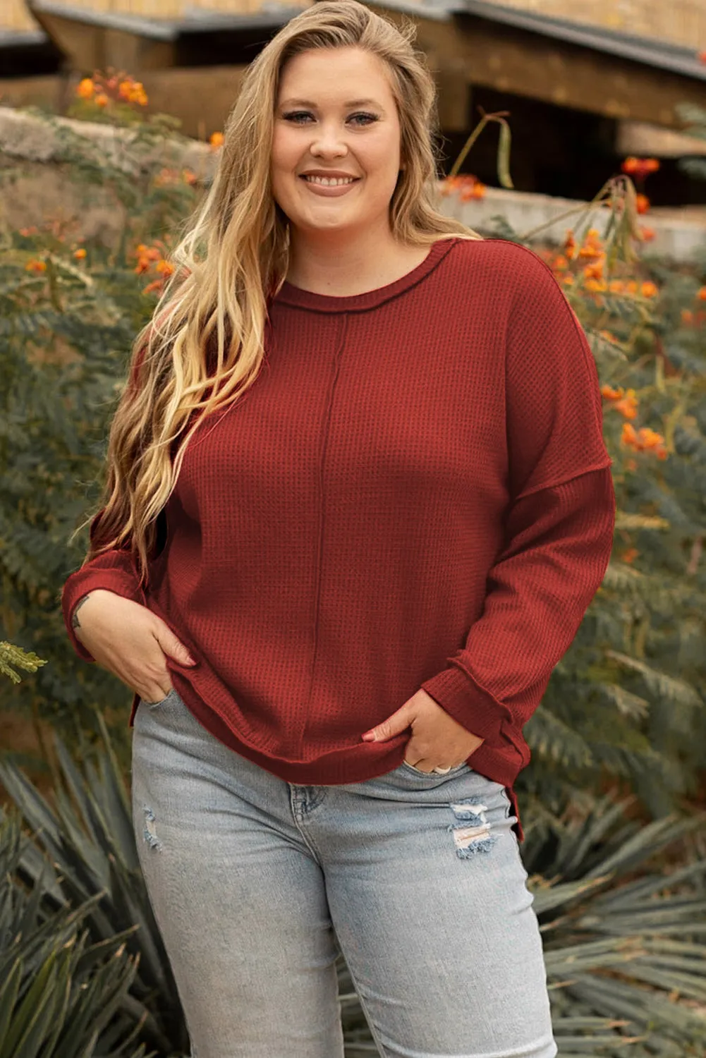 Waffle Knit Plus Size Top
