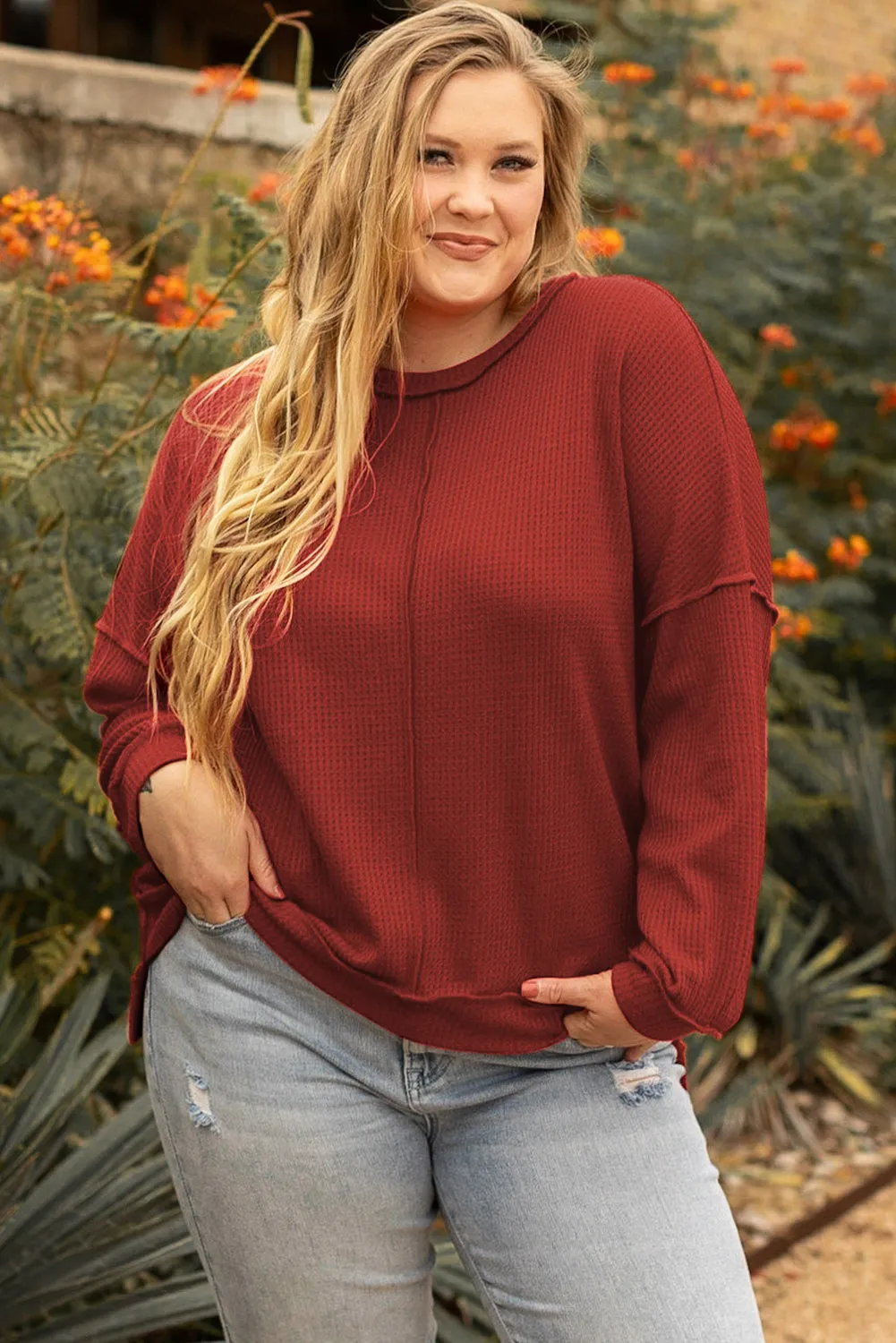 Waffle Knit Plus Size Top