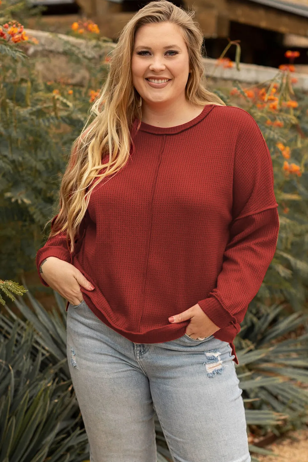 Waffle Knit Plus Size Top