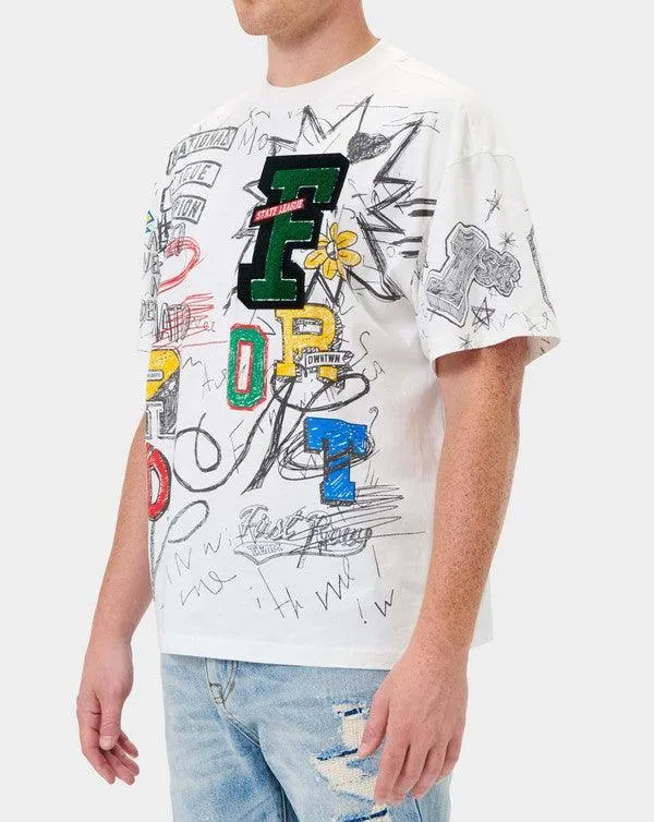 White All Over Doodling Tee Shirt