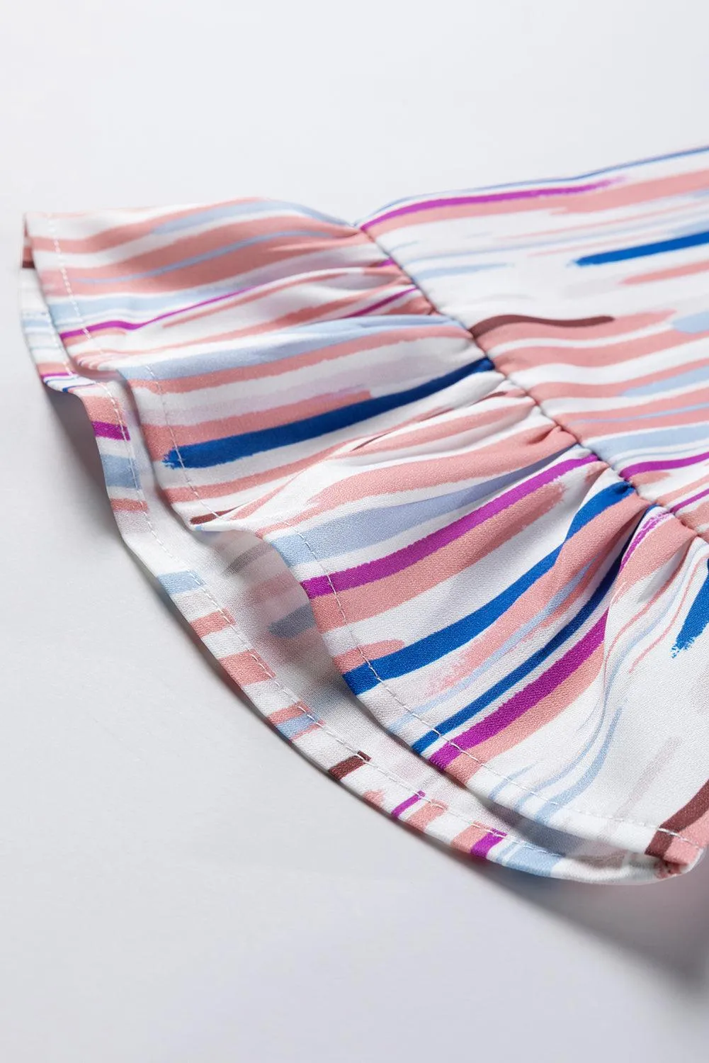 White Multicolor Striped Splash Half Sleeve Blouse for Women
