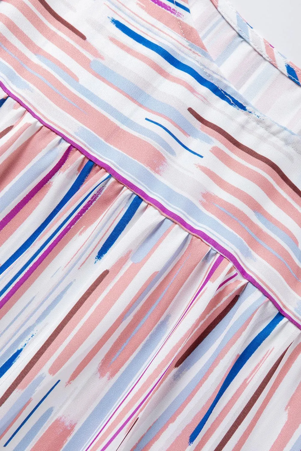 White Multicolor Striped Splash Half Sleeve Blouse for Women