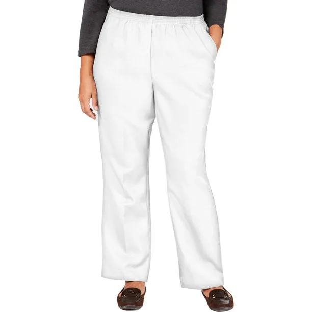 White Plain Elastic Waist Pants