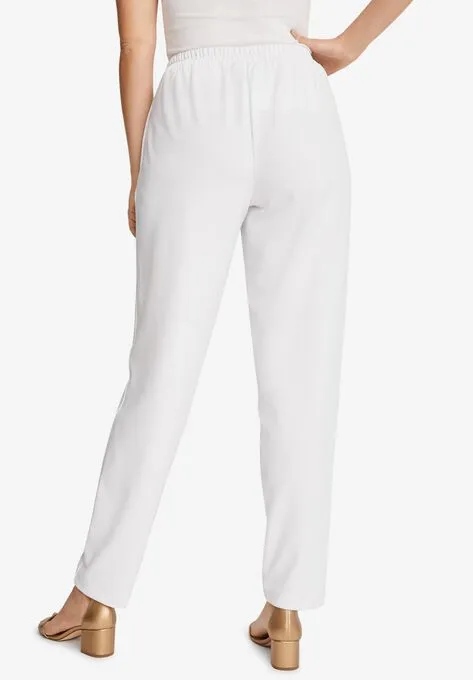 White Plain Elastic Waist Pants