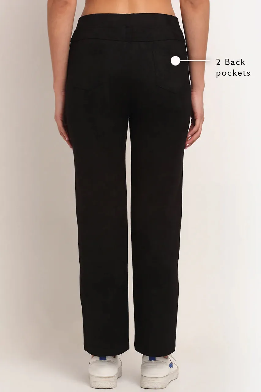 Women Black High Rise Straight Fit Suede Jegging