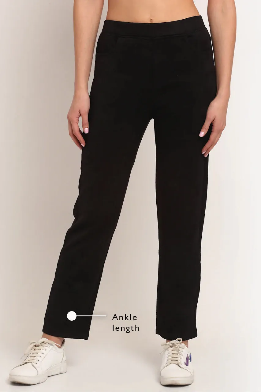 Women Black High Rise Straight Fit Suede Jegging
