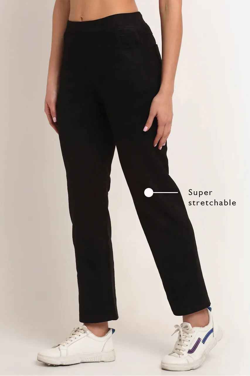 Women Black High Rise Straight Fit Suede Jegging