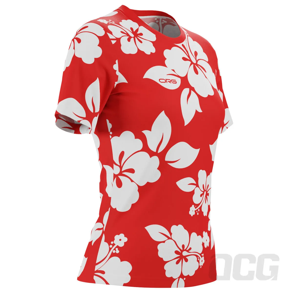 Women's Hawaiian Aloha Floral Short Sleeve Running Shirt