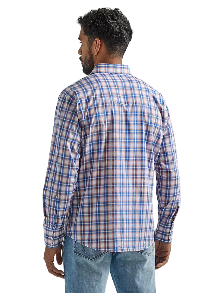 Wrangler Men's Wrinkle Blue Orange Western Plaid Shirt - Big