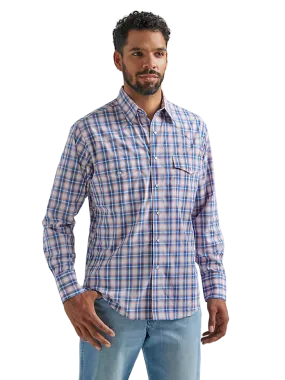 Wrangler Men's Wrinkle Blue Orange Western Plaid Shirt - Big