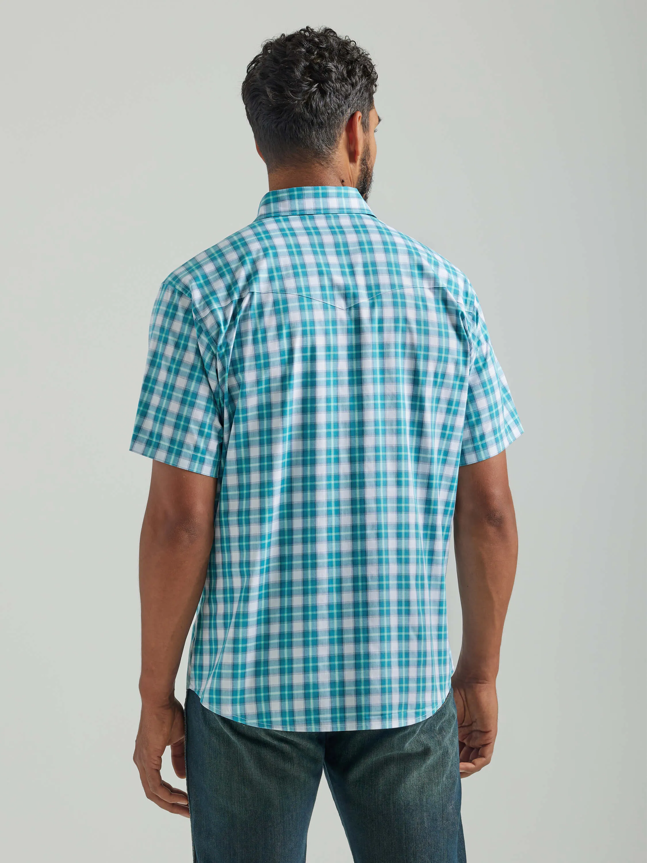 Wrangler | Wrinkle Resist Teal Plaid SS Shirt